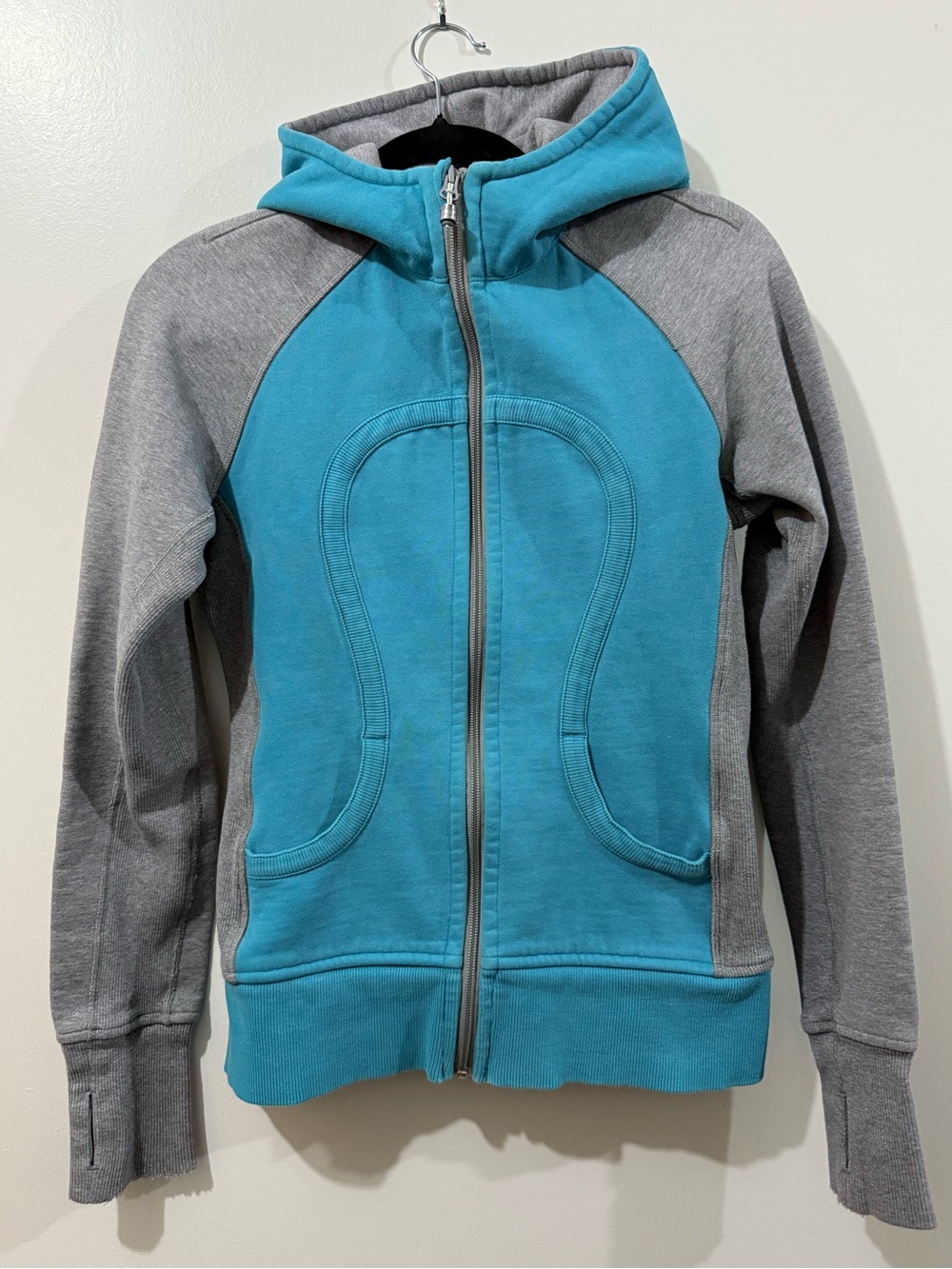 Lululemon Scuba Full-Zip Hoodie Colorblock Teal & Grey Size 6